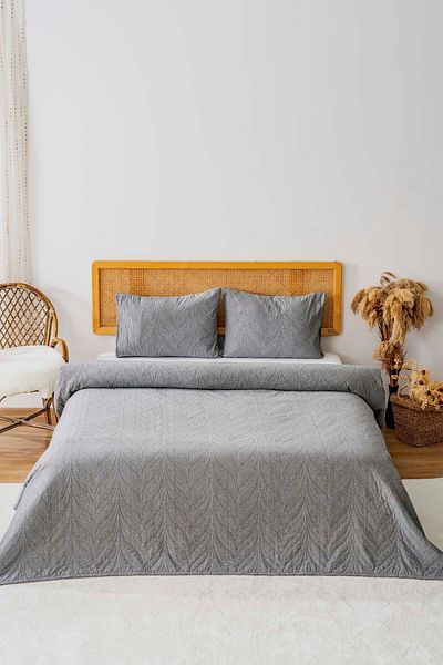 Rivaİstanbul Sandeo Anthracite Double Jacquard Bedspread Set 3 Piece Sleeping Set