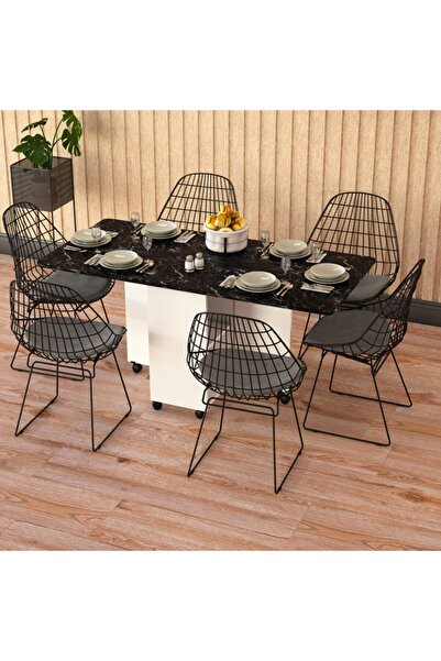 asratrend Beyaz & Royal Mermer Katlanır Masa