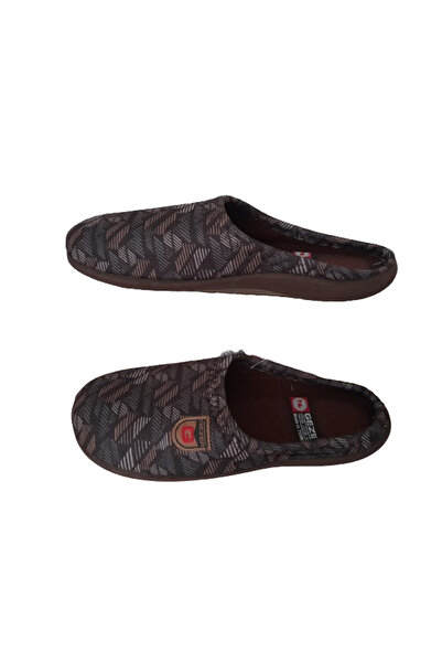 GEZER Чоловічі коричневі ортопедичні тапочки з поліестеровою підошвою та візерунком у вигляді коричневих смуг для щоденного використання вдома