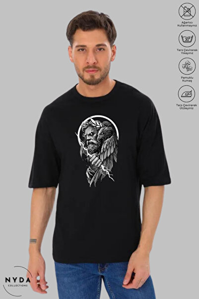 Nyda Collections Унісекс велосипедна комір Zeus з принтом Бавовняна футболка ...