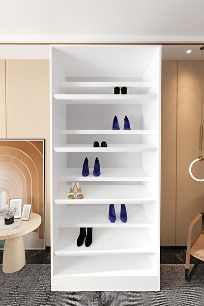 Mercie 100 Cm'lik 8 Raflı Ayakkabılık Giyinme Dolap-beyaz