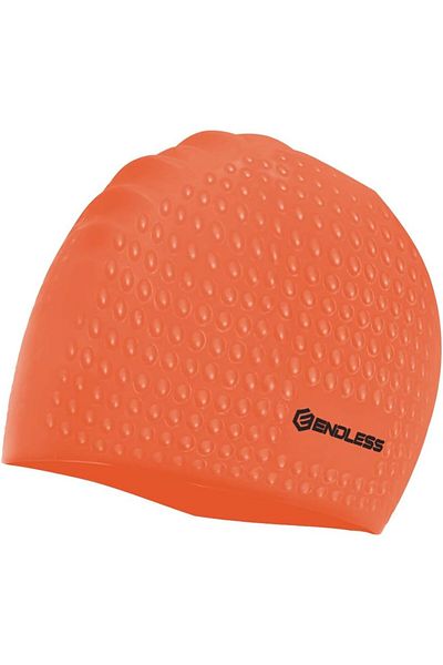 Endless Comfortable Silicon Swimming Cap | Bubble Design | Waterproof | Orange | Free Size