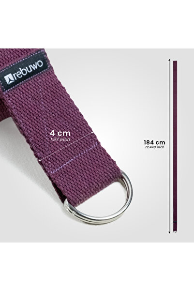 Rebuwo Koyu Mor Yoga Kemeri, Doğal Pamuk 184 Cm,yoga Ve Pilates Için Ideal, Dark Purple Cotton Yoga Strap