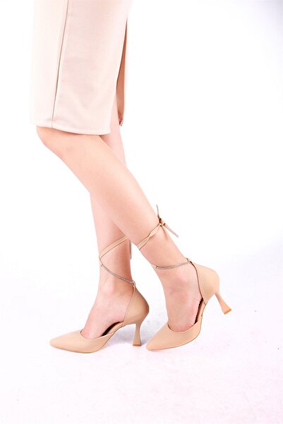 Hayati Arman Women's Stone Detailed Top Tie Evening Dress Shoes Beige