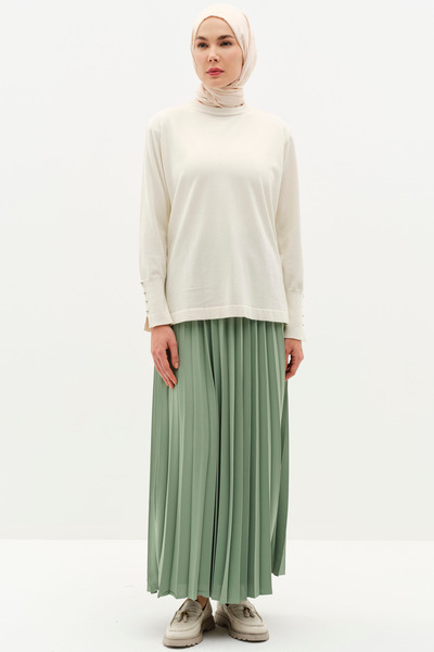 Tuğba Beli Lastikli Plisoley Etek - Açık Yeşil