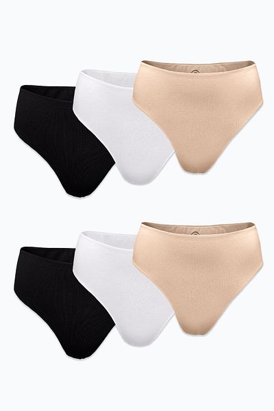 Malabadi Women's Black White Skin Color 6 Pack Modal High Waist String Thong 6m178