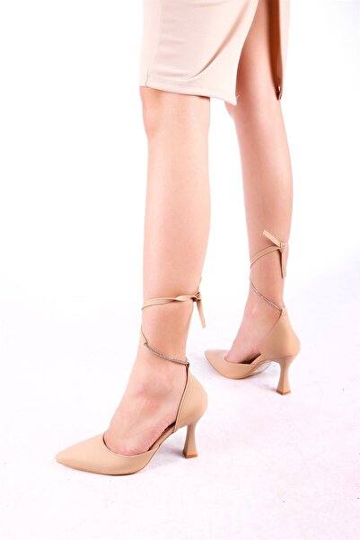 Hayati Arman Women's Stone Detailed Top Tie Evening Dress Shoes Beige