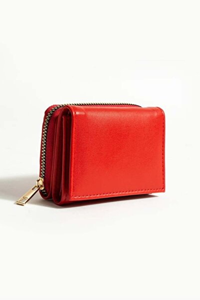DZC KUZENLER AVM Kadın Fermuarlı çıtçıtlı Bozuk Para Bölmeli kırmızı kalın Cüzdan Kartlık Aksesuar,yılbaşı Hediyesi