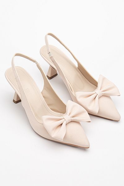 RİSSOLİ Rissoli Femei - Bej Crem Piele Deschisă Spatele Fundă Detaliat Rochie de Seară Stiletto Confortabilă Pantofi cu toc