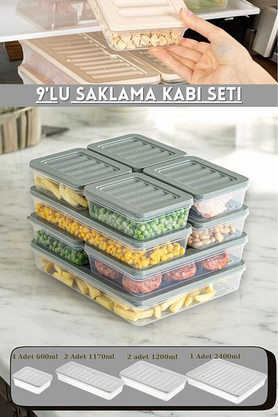 welcomein 9-Piece Anthracite Color Refrigerator Organizer - Microwave and Freeze Convenient Storage Set