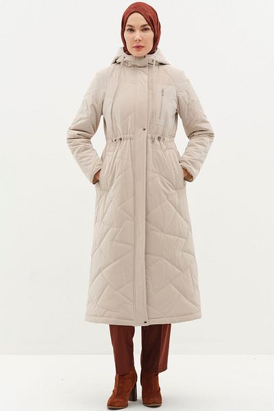 Tuğba Raglan Sleeve Quilted Coat - Stone
