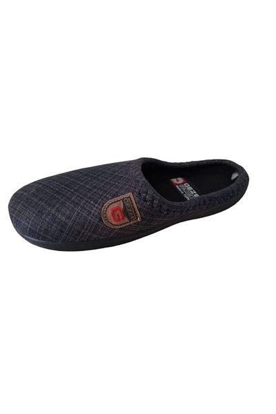 GEZER Men's Gray-Black Patterned Orthopedic Sole Indoor Daily Slippers