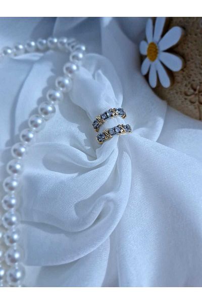 EZ accessories Double Stainless Zircon Stone Steel Earrings