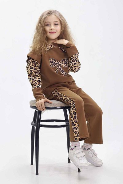 Minigimin Cicileri My Mini's Flowers Leopard Bow Detailed Girl's Set of 2 - Coffee