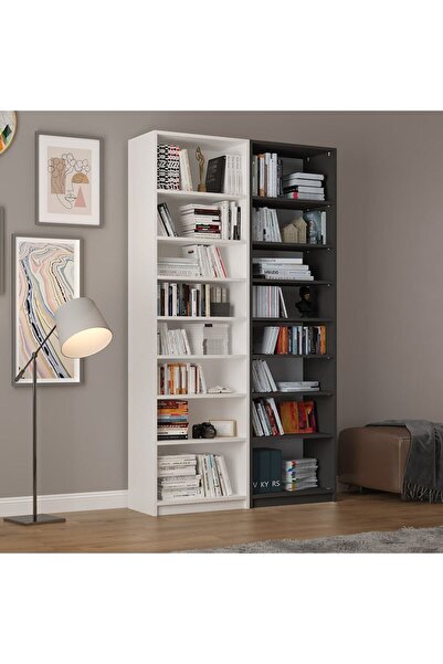asratrend Asra Trend MDF Beyaz/Koyu Gri Kitaplık – Ayarlanabilir Raf, Ev&Ofis...