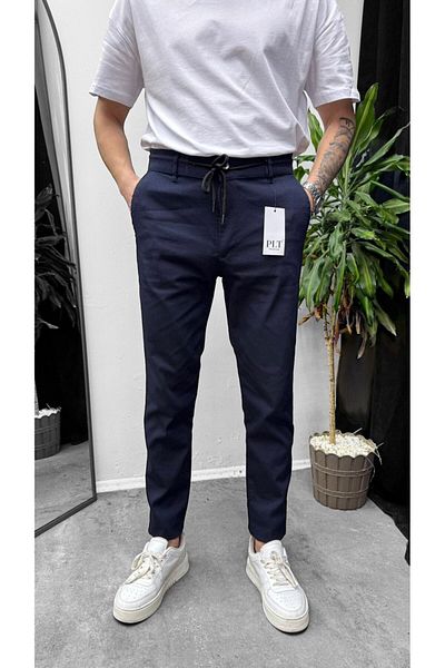 Zoom King New Season Men's Rope Detailed Rubber Belt Dobby Linen Trousers