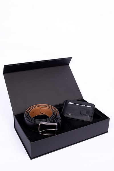 CENGİZ PAKEL Cengiz Pakel Genuine Leather Fabric Belt - Card Holder Set