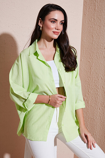 SD LUXURY Düşük Omuzlu Over Size Yeşil Gömlek
