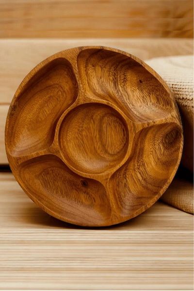 Atbyhome Acacia Round 5 Compartment Snack Bowl Breakfast Presentation Plate 33 cm