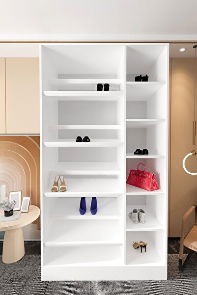 Mercie 120 Cm'lik 6 Raflı 8 Raf Ayakkabılıklı Giyinme Dolap-beyaz