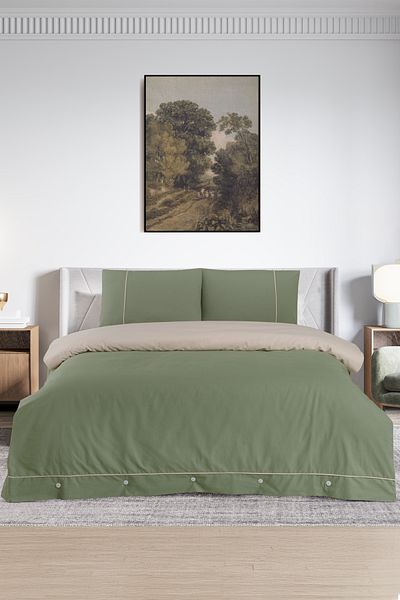 Pierre Cardin Green-Cream Single Cotton Duvet Cover Set