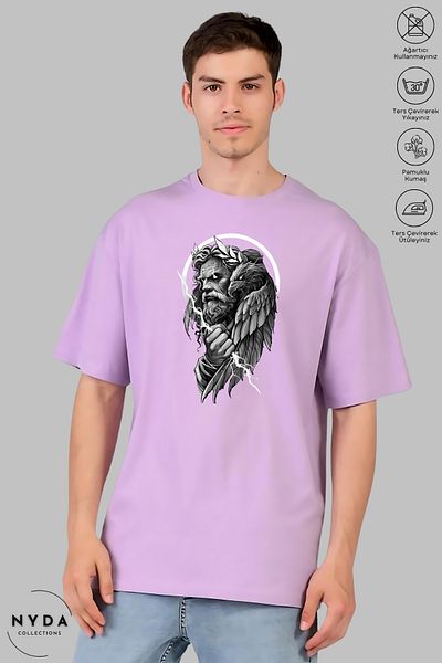 Nyda Collections Unisex Crew Neck Zeus εμπριμέ βαμβακερό μπλουζάκι με κοντό μανίκι