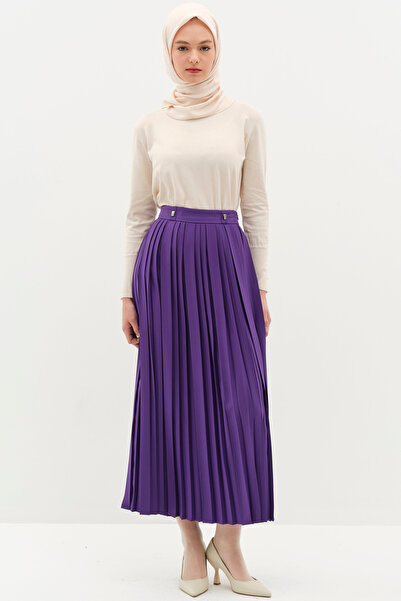 Tuğba Metal Aksesuarlı Plise Etek - Mor
