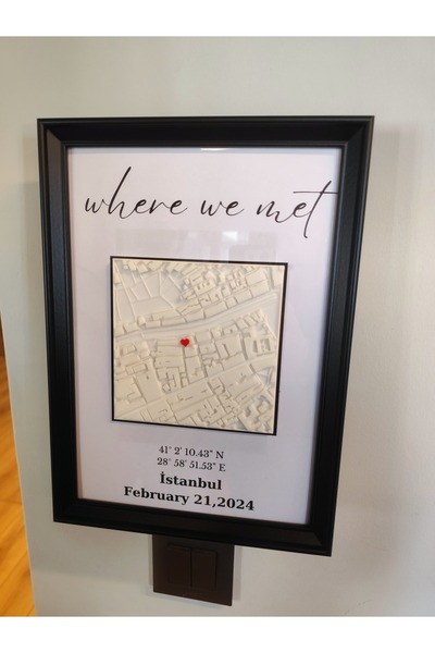 Baskı Maskı "tanıştığımız Yer" Kişiye Özel 3d Harita Çerçevesi - Özel Konum T...