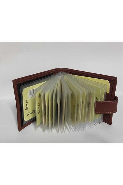 firdevsi hobi real leather horizontal snap housing 20 transparent card holder wallet