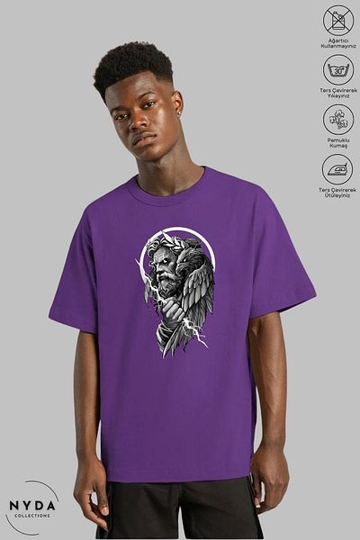Nyda Collections Unisex Crew Neck Zeus εμπριμέ βαμβακερό μπλουζάκι με κοντό μανίκι