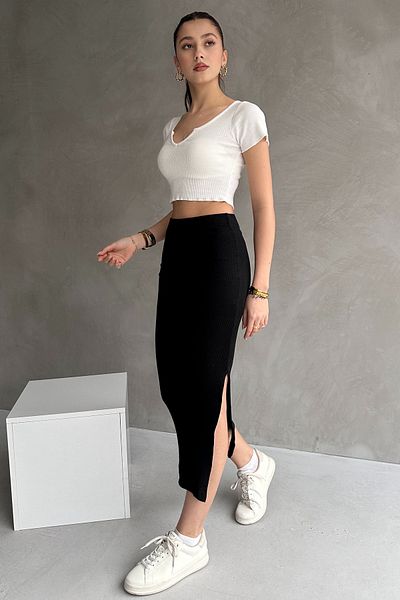 Rabi Shine Rabi̇ Shi̇ne Women's Slit Camisole Straight Skirt