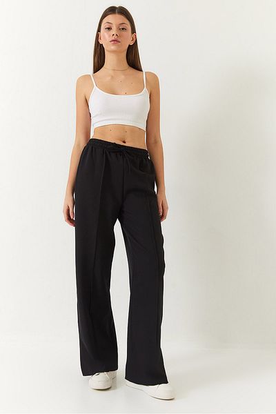 Bianco Lucci Women's Elastic Waist Tied Double Palazzo Trousers 4009 60271030