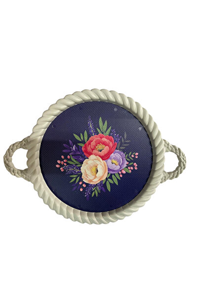 BYBKURUMSAL TvA 35X35 Luxury Plastic Tray - Floral Bouquet Pattern, Curl Frame