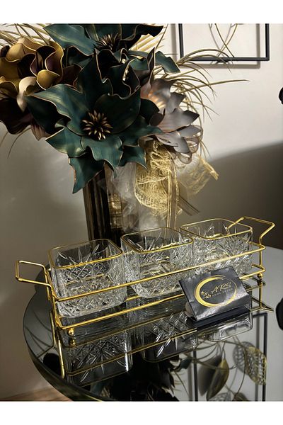 Paşabahçe Ars Pasabahce Timeless Gilded Square Bowl Metal Gold Stand 3,Lu Snack Bowl,Candy Bowl,Presentation,Plate