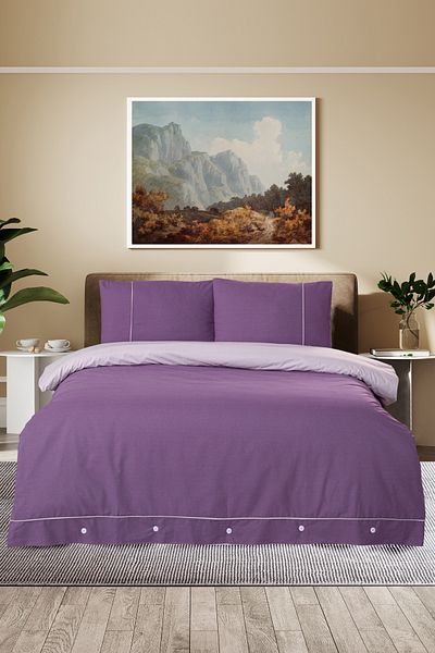 Pierre Cardin Single Cotton Duvet Cover Set - Piping, Plum-Lilac