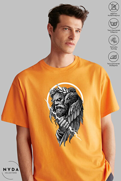 Nyda Collections Унісекс велосипедна комір Zeus з принтом Бавовняна футболка ...