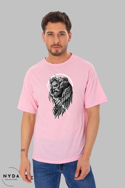Nyda Collections Unisex Crew Neck Zeus εμπριμέ βαμβακερό μπλουζάκι με κοντό μανίκι