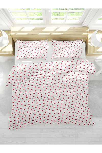 SNR HOME COLLECTION Red Heart Cotton Double Duvet Cover Set (Without Sheets)