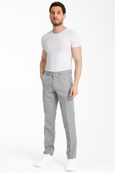 Varetta Men's Ecru Cotton Pocketed Summer Straight Linen Trousers