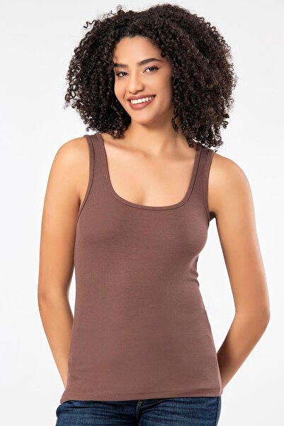 ERDEM İÇ GİYİM Erdem Weweus Coffee Viscose Camisole Soft Textured Singlet Body T-Shirt 2106