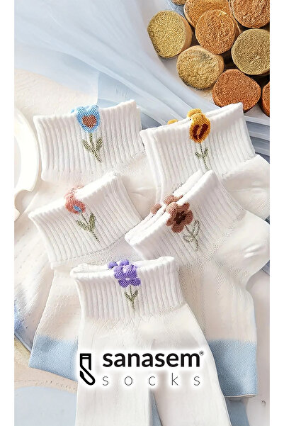 SANASEM 5 párů dámských botikových ponožek s květinovým vzorem
