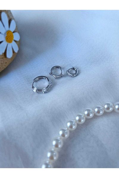 EZ accessories Non-Tarnish Zircon Stone Hoop Steel Earrings