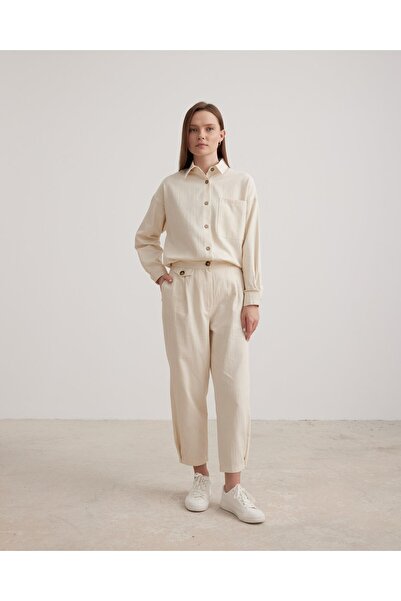 LEVURE Natural Women's Loose Cut Trousers Stone Fishing