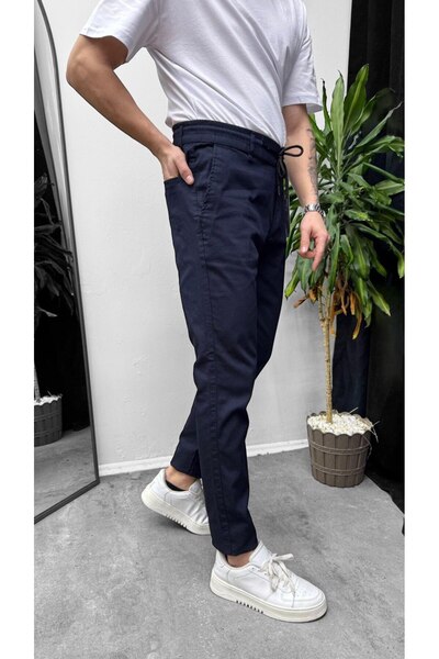Zoom King New Season Men's Rope Detailed Rubber Belt Dobby Linen Trousers