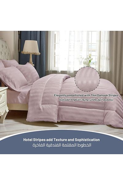 Donetella Comforter Set 6-pcs King Size Damask Striped Pattern 240 X 260 Cm, 350 Gsm Filling