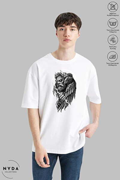 Nyda Collections Унісекс велосипедна комір Zeus з принтом Бавовняна футболка ...