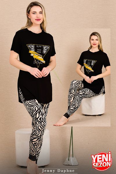 Jenny Daphne Lady Zebra Print Cuffed Long Sleeves Pajamas Set 12484