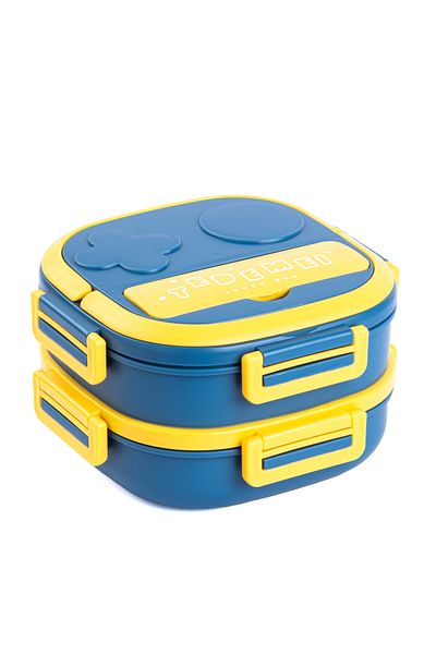 Tantitoni Tedemei Blue Sari Stainless Steel Food Transport Container - 1.05L with Two Compartments