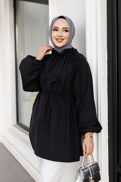 LOCCO سترة نسائية برباط الخصر باللون الأسود