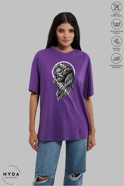 Nyda Collections Unisex Crew Neck Zeus εμπριμέ βαμβακερό μπλουζάκι με κοντό μανίκι